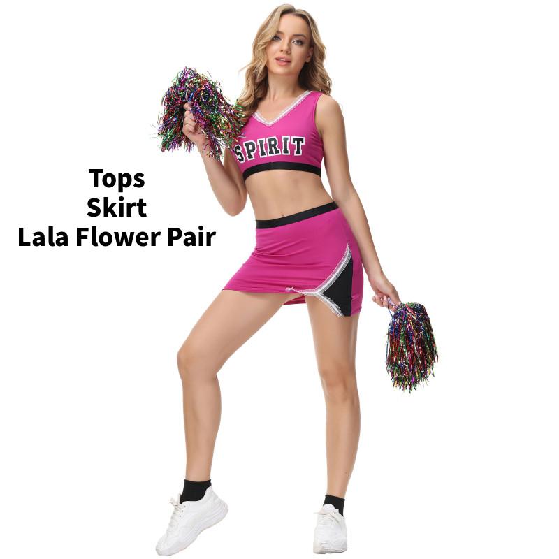 Fashion Cheerleader Ladies Costume Adult Schoolgirl Costume V Neck Sexy Crop Top
