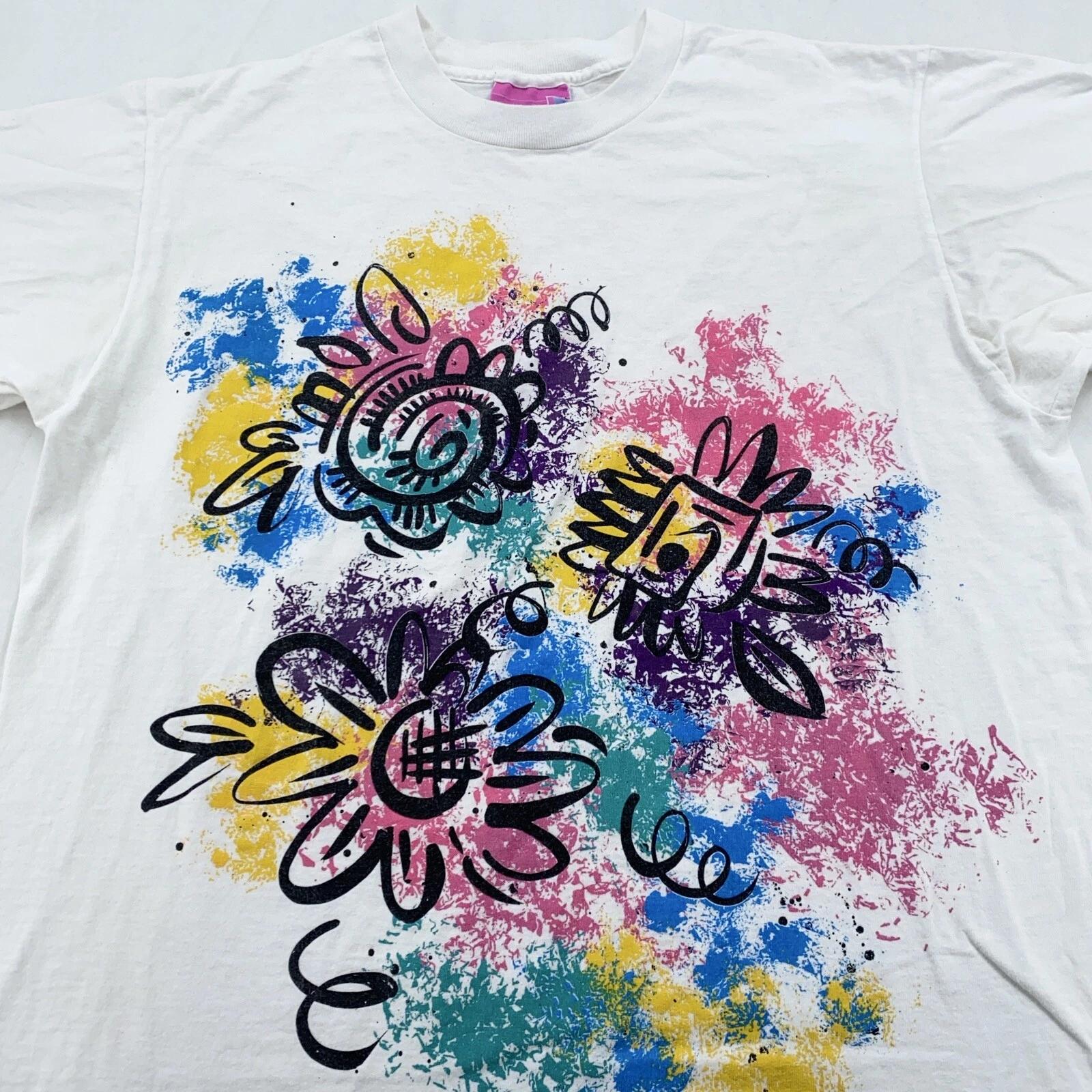 винтажная футболка JORDACHE 90-х ЦВЕТОЧНЫЙ ПОП-АРТ РАЗМЕР L серф пляж мягкая L