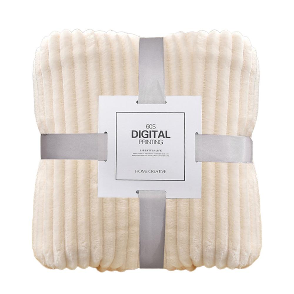 

Skin-Friendly Warm Blanket Warm Conditioning Quilt New Plush Striped Blankets Home Office 100x150cm бежевий