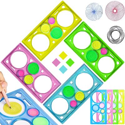 4pcs 20x11cm Transparent Drawing Rulers, Rotating Geometric Pattern Sketching Templates, Reusable Practical Drafting Tools