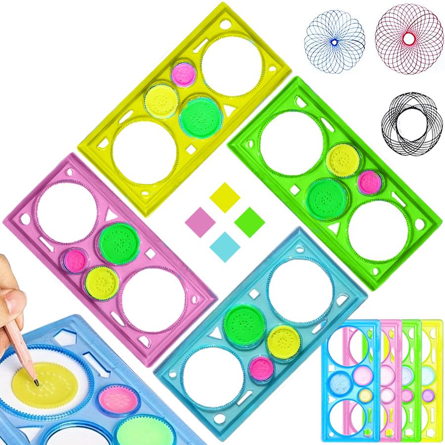 4/8pcs Transparent Spirograph Drawing Rulers (20x11cm) – Rotating Geometric Pattern Templates, Reusable Drafting Tools