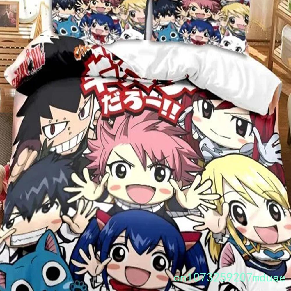 New Anime Fairy Tail Bedding Set Bed Three-piece Set Duvet Cover Single Double Bed Queen Size Duvet Cover Set Adult Boys Bedroo