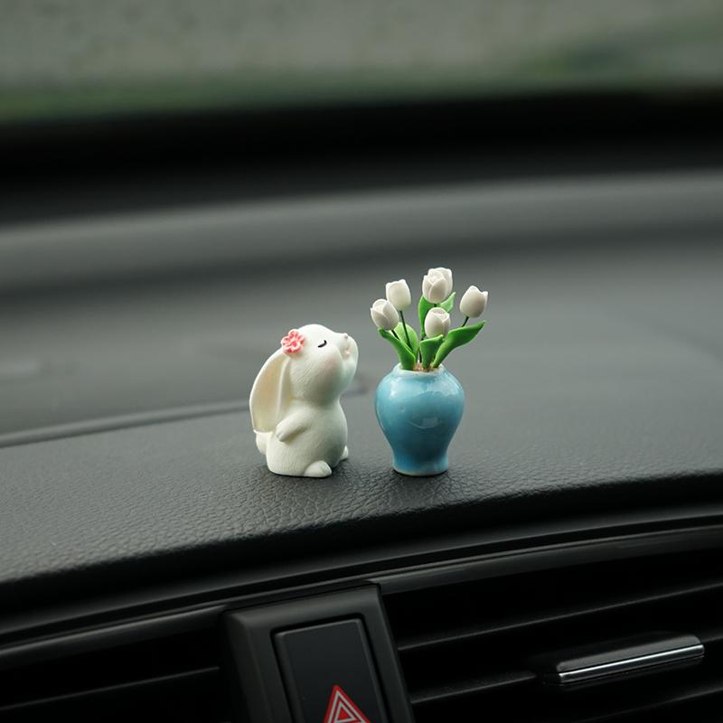 Sunflower Mini Car Decor Ceramic Vase Premium Dashboard Ornament Handmade Clay Art