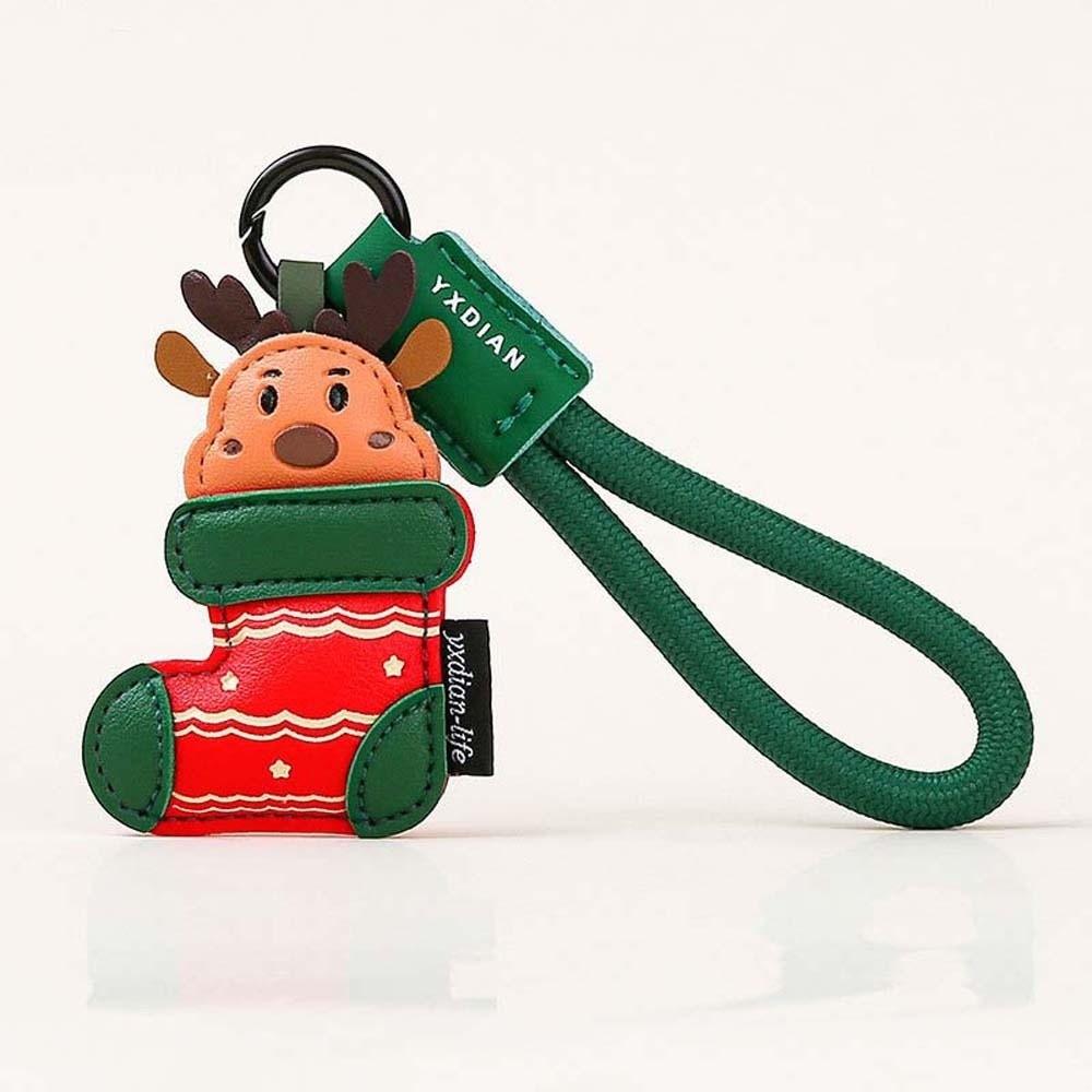 Waterproof Santa Claus Keychain Sewn Leather Elk Pendant Small Gift Christmas Key Ring  Women