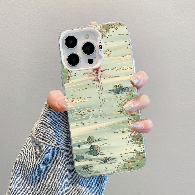 Anime Sky Landscape Art Painting Laser Phone Case For iPhone 12 13 Mini Pro Max 11 14 16 15 Pro Max Plus Shockproof Cover Fundas