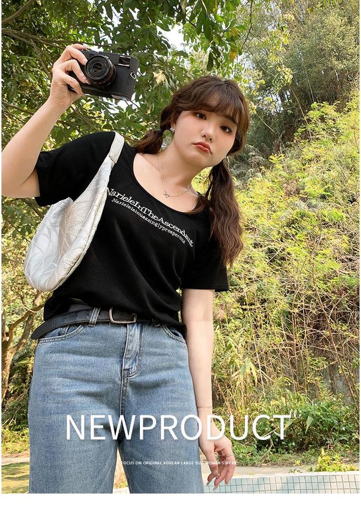 Plus Size Square Neck Embroidered Slim Fit Irregular Summer Top for Women
