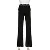 Spring and Autumn Women's Solid Color Lace Splicing Lace-Up Casual Flared Pants Trousers