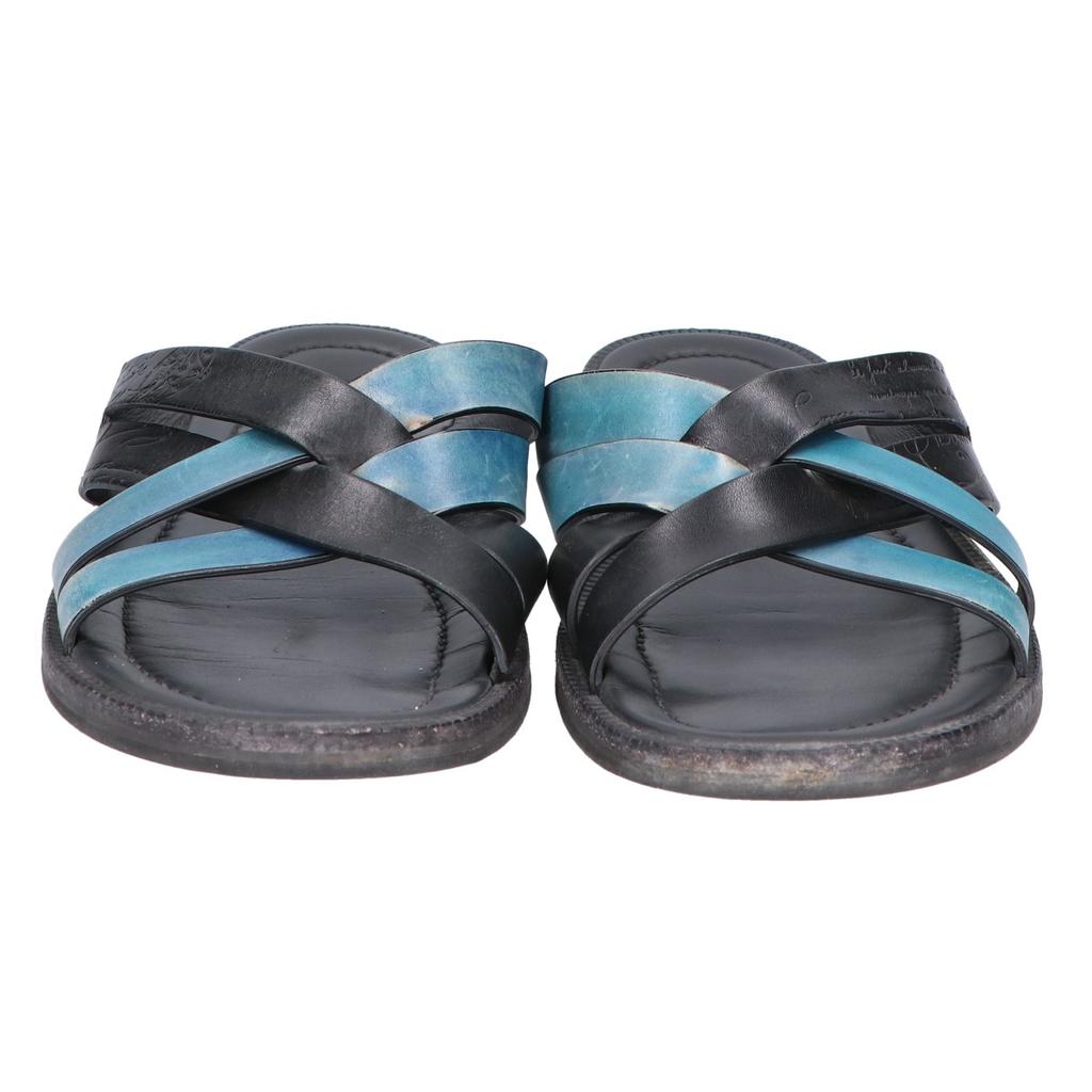 berluti Sifnos Scritto Leather Sandals/ shoes 5 1/2 Black x blueUsed