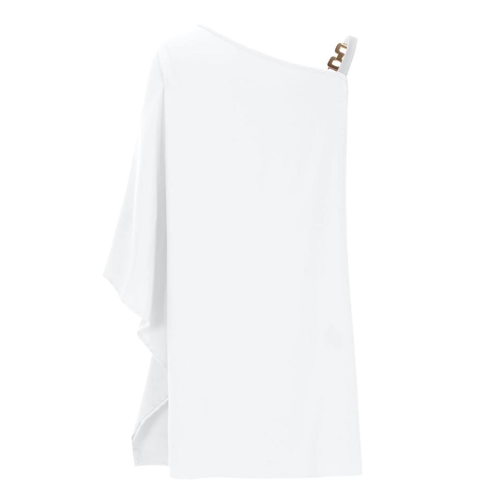 Women's Sexy Off-the-Shoulder One Strap Sloping Shoulder Solid Color Midi Dress