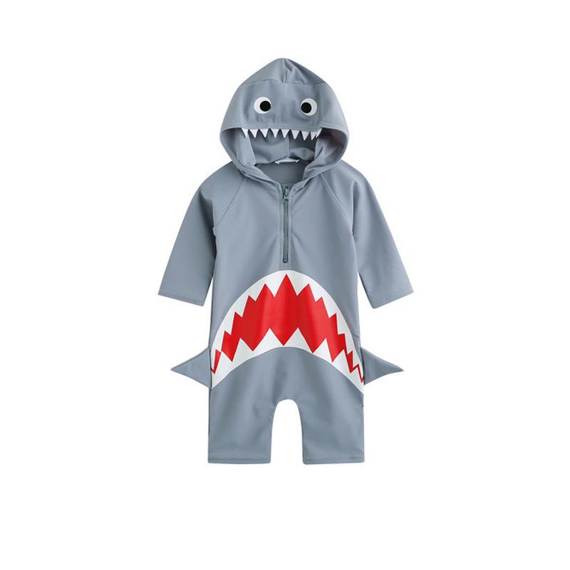 

Children s One-Piece Long Sleeve Shark Swimsuit with Sun Protection and Quick Drying Features 130 (3XL)