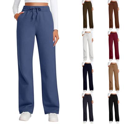 Women's Casual Fashion Elastic High Waist Drawstring Loose Straight Leg Trousers