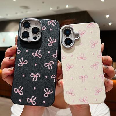 Funda para teléfono con bonito patrón de lazo rosa para iPhone 16 15 14 Pro Max 14 Plus 13 12 Pro 11 Cubierta de TPU de silicona con textura de cuero a prueba de golpes