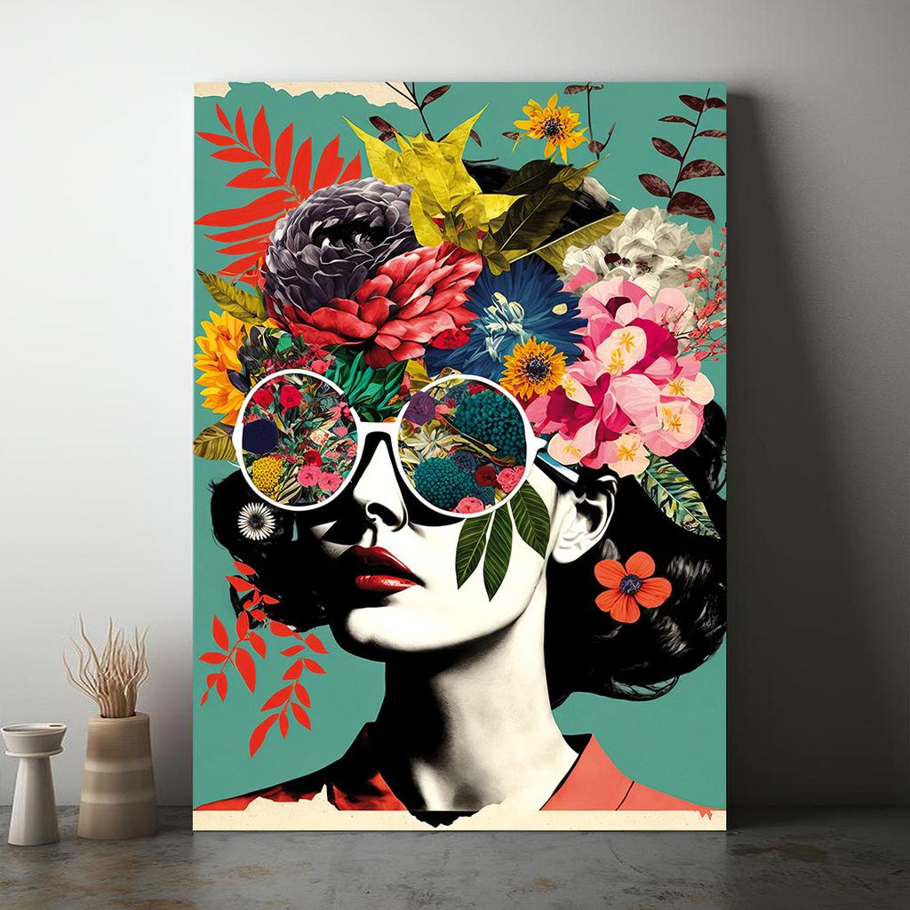 Canvas Painting Portrait Woman Flowers