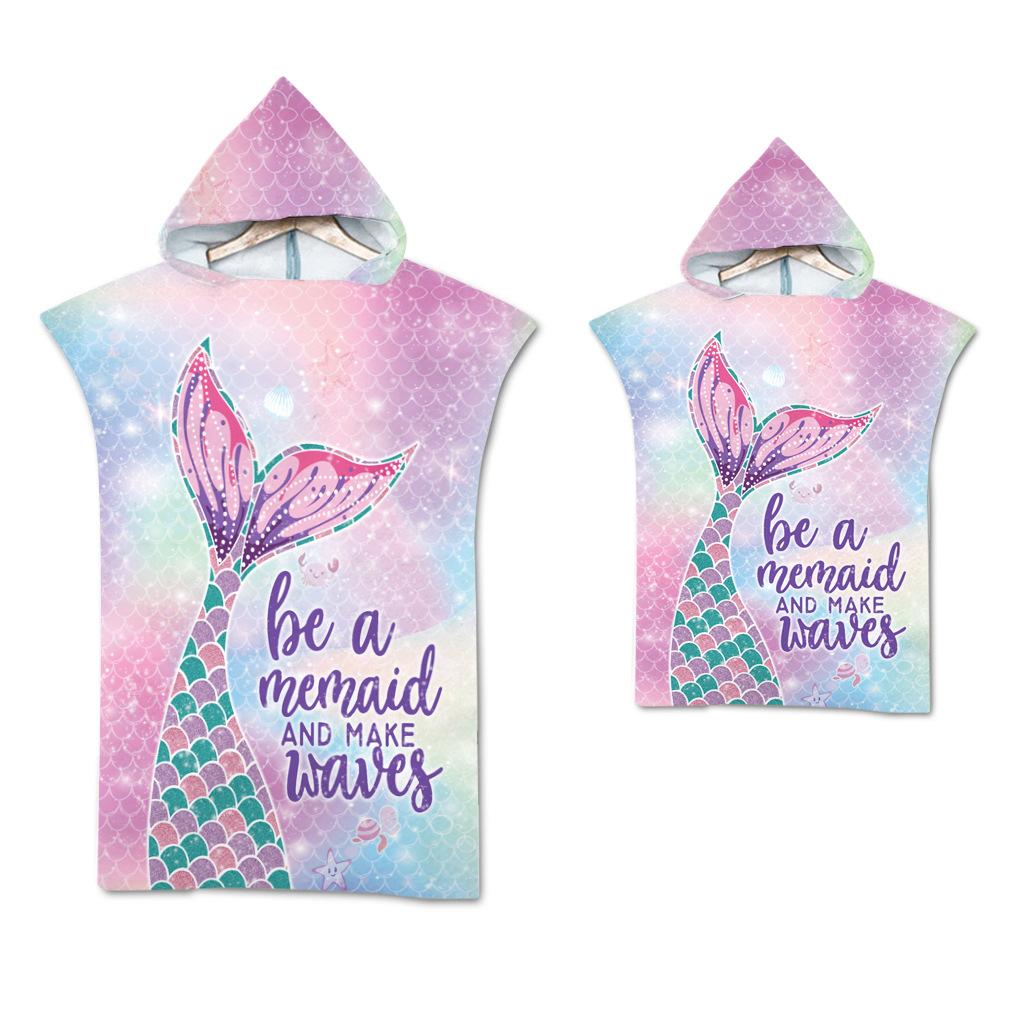 Leaf Microfiber Beach Towel Quick Dry Hooded Cloak Wetsuit Towels Adult Kids Parent-Child Poncho Bathrobe For Swim Surf