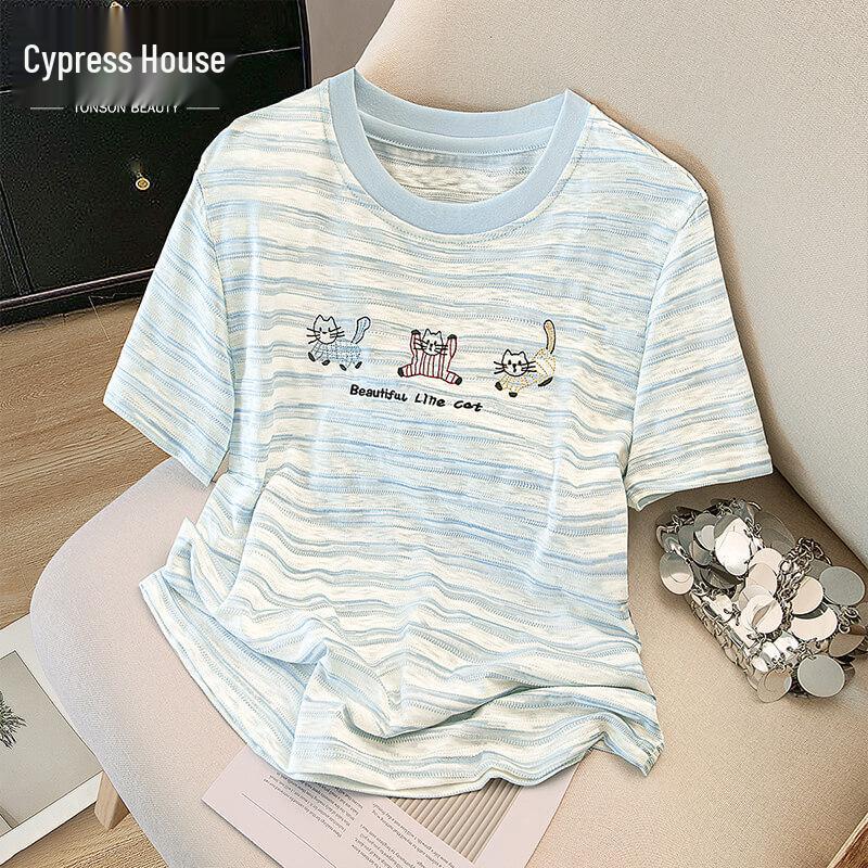SilbaiShe Women s Striped Drop Shoulder T-Shirt M