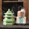 Compact Zen-Inspired Ceramic Incense Burner and Holder in Black Pottery