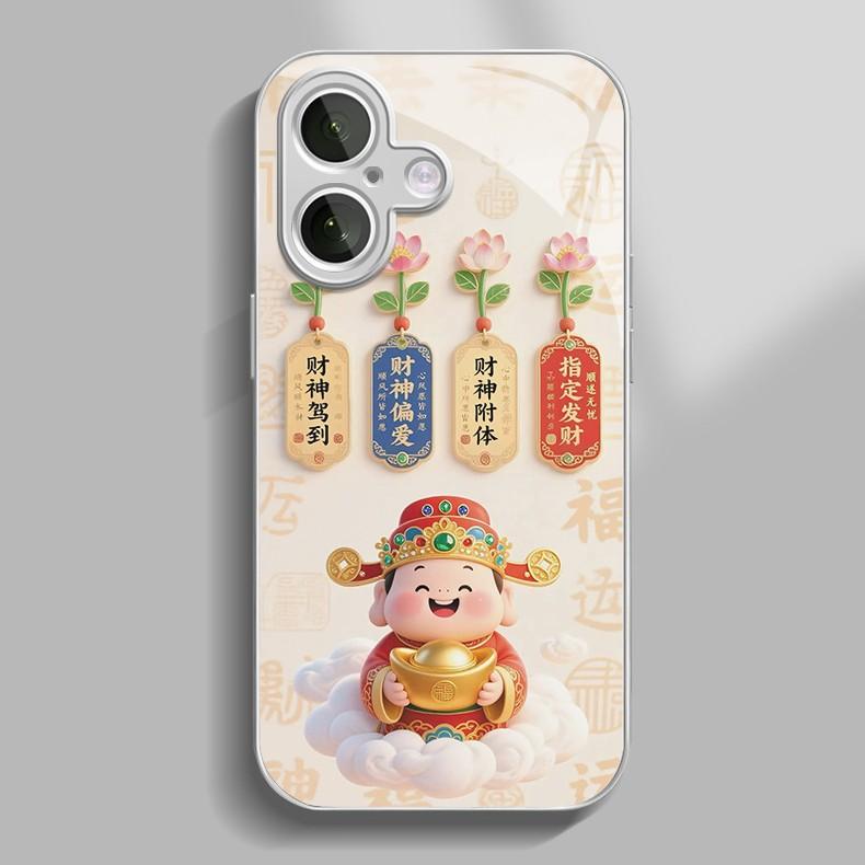 God of Wealth Attachment for Apple 17promax Phone Case for IPhone 16/15 New Cartoon 14 Glass