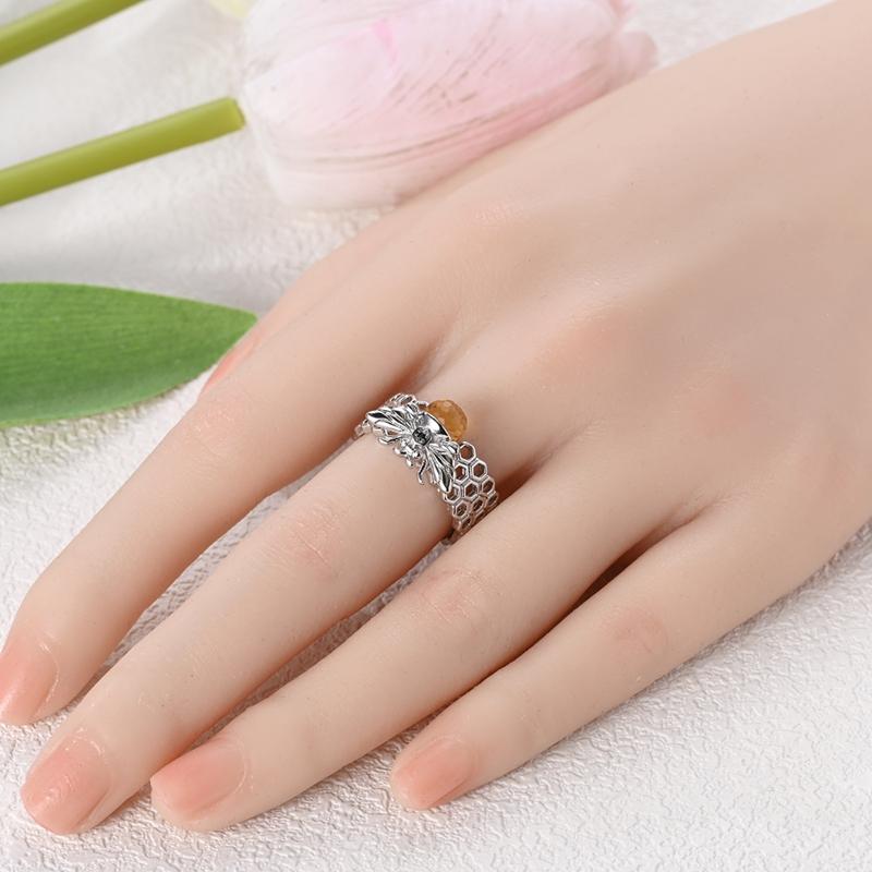 Bee Yellow Zircon Beehive Ring Authentic Original Copper Metal Women Rings High Quality Fine Jewelry Trend Luxury Designer High Quality Accessories