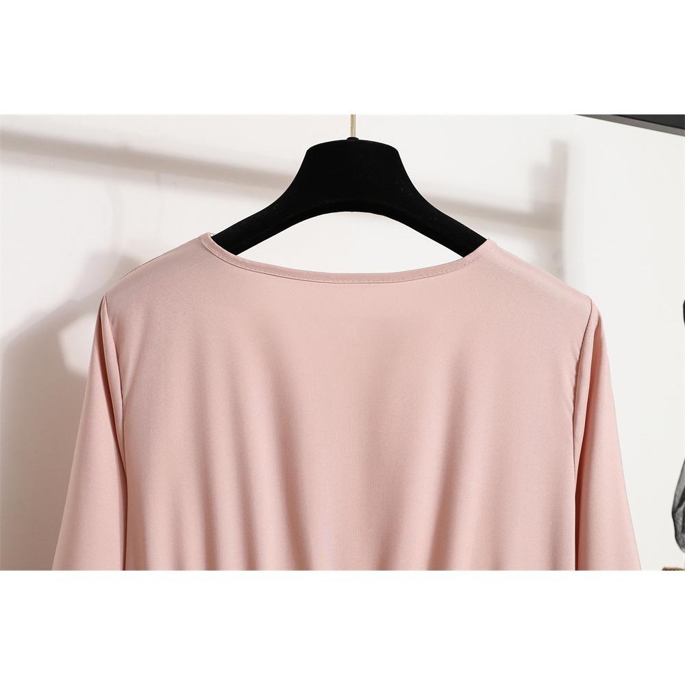 GMXIA Women's Fashion Spring Autumn Solid Color Print Long Sleeve O-Neck High Waist Casual Dresses