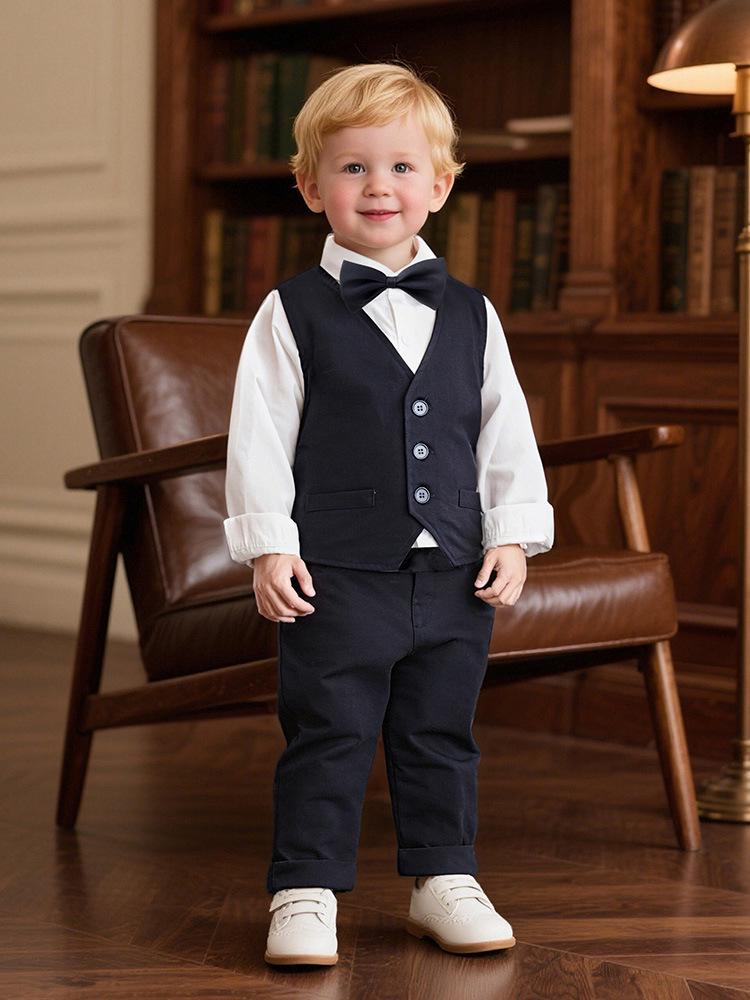 Chlapecký jarní a podzimní formální vestový oblek – Třídílný outfit pro malého gentlemana