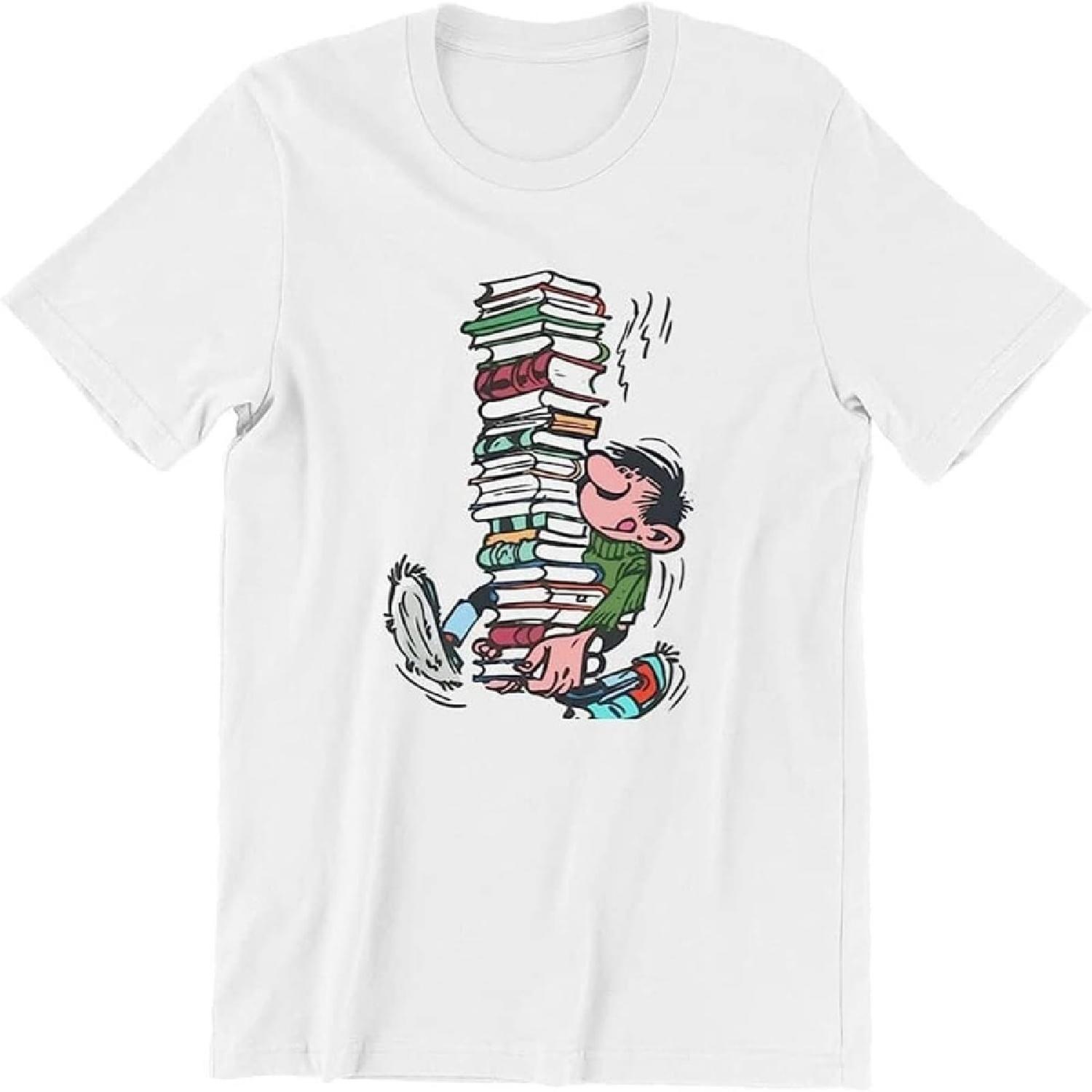 

r_yes Gaston Lagaffe Comics Tshirt for Men with Books Soft Casual Tee T Shirt Novelty Trendy Loose White XXXXXL білий