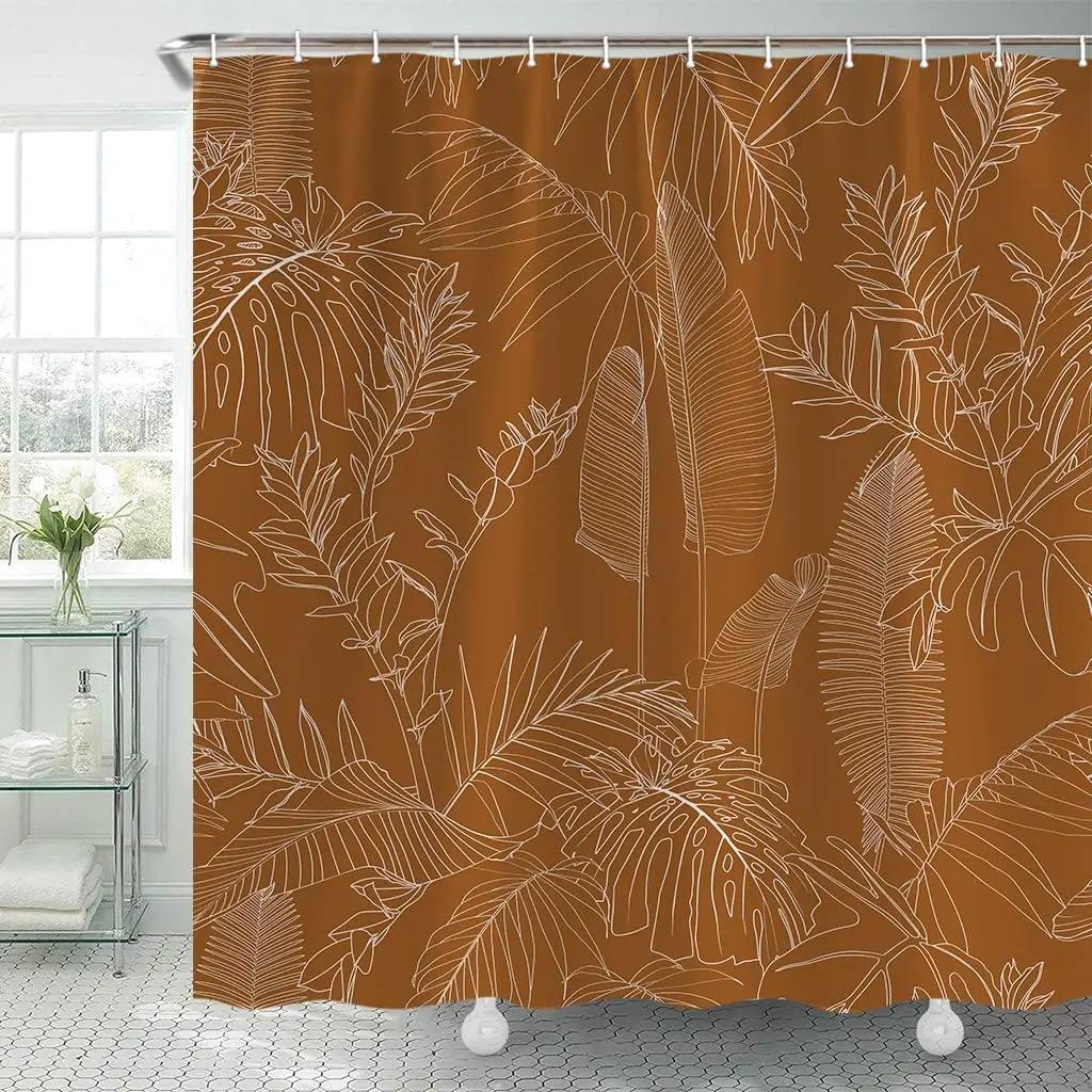 

Green Shower Curtain, Bathroom Shower Curtain With Elegant Tropical Leaves And Flowers, Minimalist Plant Fabric Shower Curtain, W60H190(CM)-1 Pcs