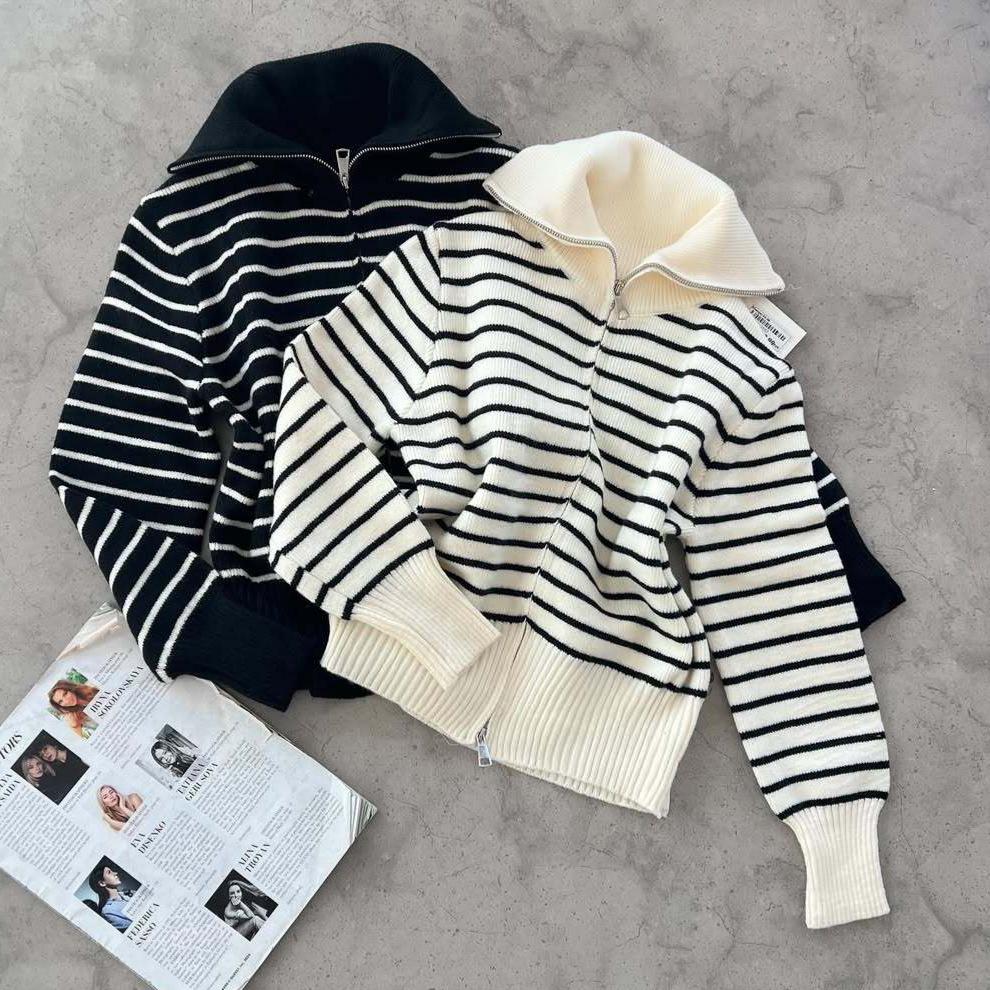 2025 Autumn Women's High Neck Zip Cardigan Knit Sweater