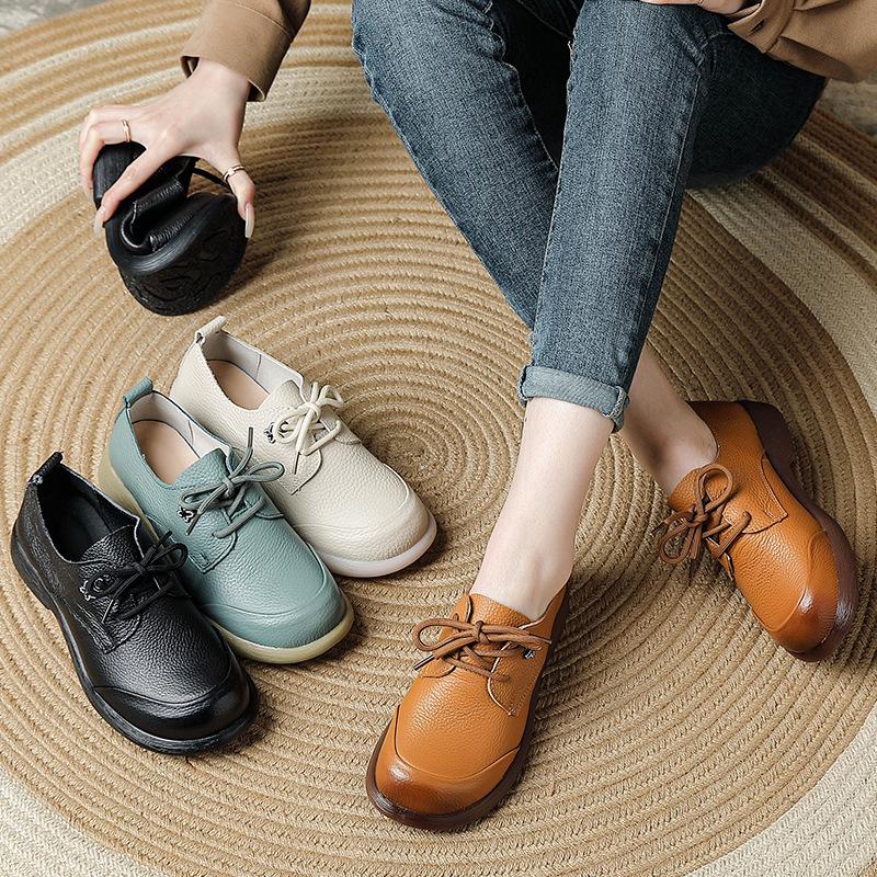 Fashion New original cow leather flats women's laced up oxford shoes woman spring luxury loafers ladies moccasins wide toe box shoes