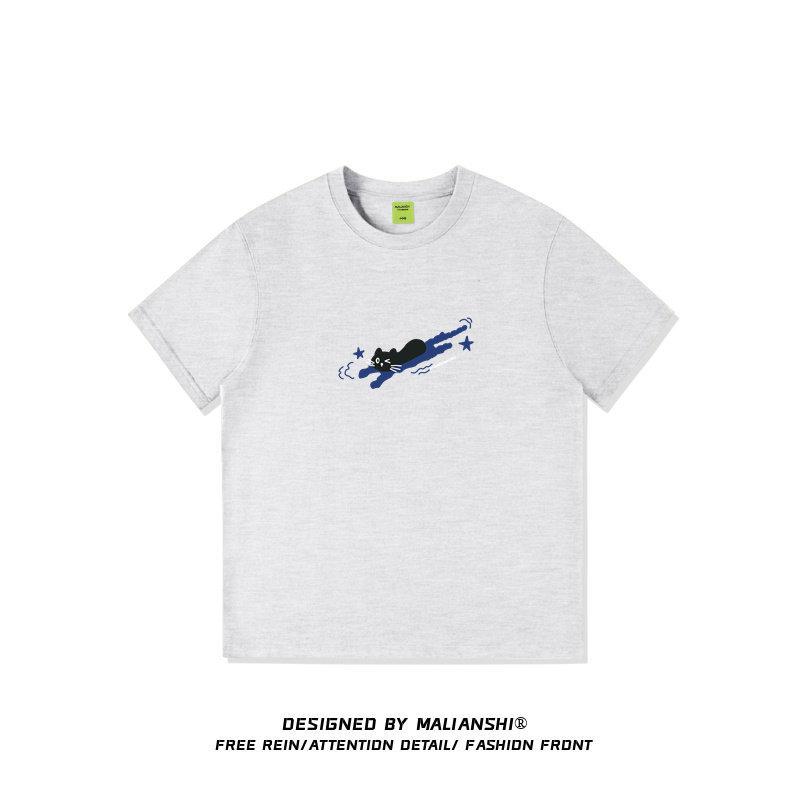 Pure Cotton Summer American Retro Front Shoulder Short-sleeved T-shirt Women's New Design Sense Niche Cartoon Half-sleeved T-shirt