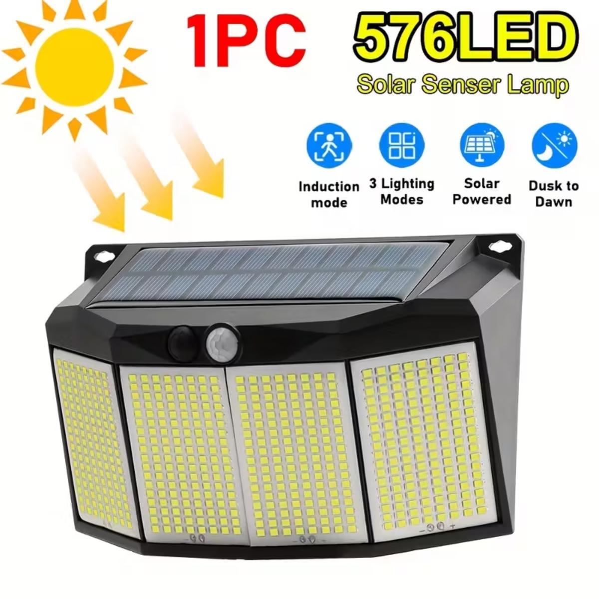 

1/2PCS 576 LED Solar Outdoor Lights Motion Sensor Lights 3 Modes Solar Powered Security Spotlights for Patio Garage Fence Decor