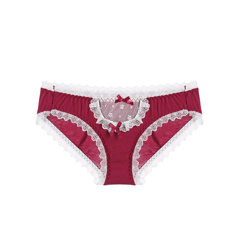 

Женские сексуальные кружевные сексуальные трусики со средней талией, милые однотонные бесшовные антибактериальные трусы One Size красный