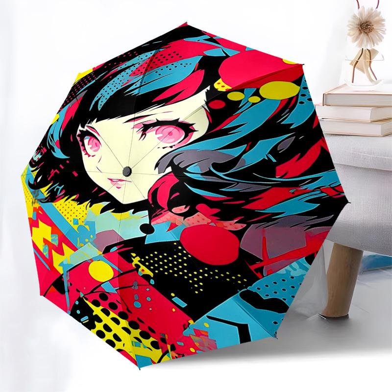 1pc Pop Art Girl Outdoor Umbrella - Automatic Opening/Closing, Portable 3-Fold Design, 8-Bone Iron Frame, Festival Gift for Fans, Travelers, Dail