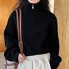 Poloviční vysoký límeček na zip Pletený svetr pro ženy Podzimní Lucerna Rukáv Vintage Volné Pulovry Svetry Zimní Silné Ležérní Jednobarevné Teplé svetry 25404