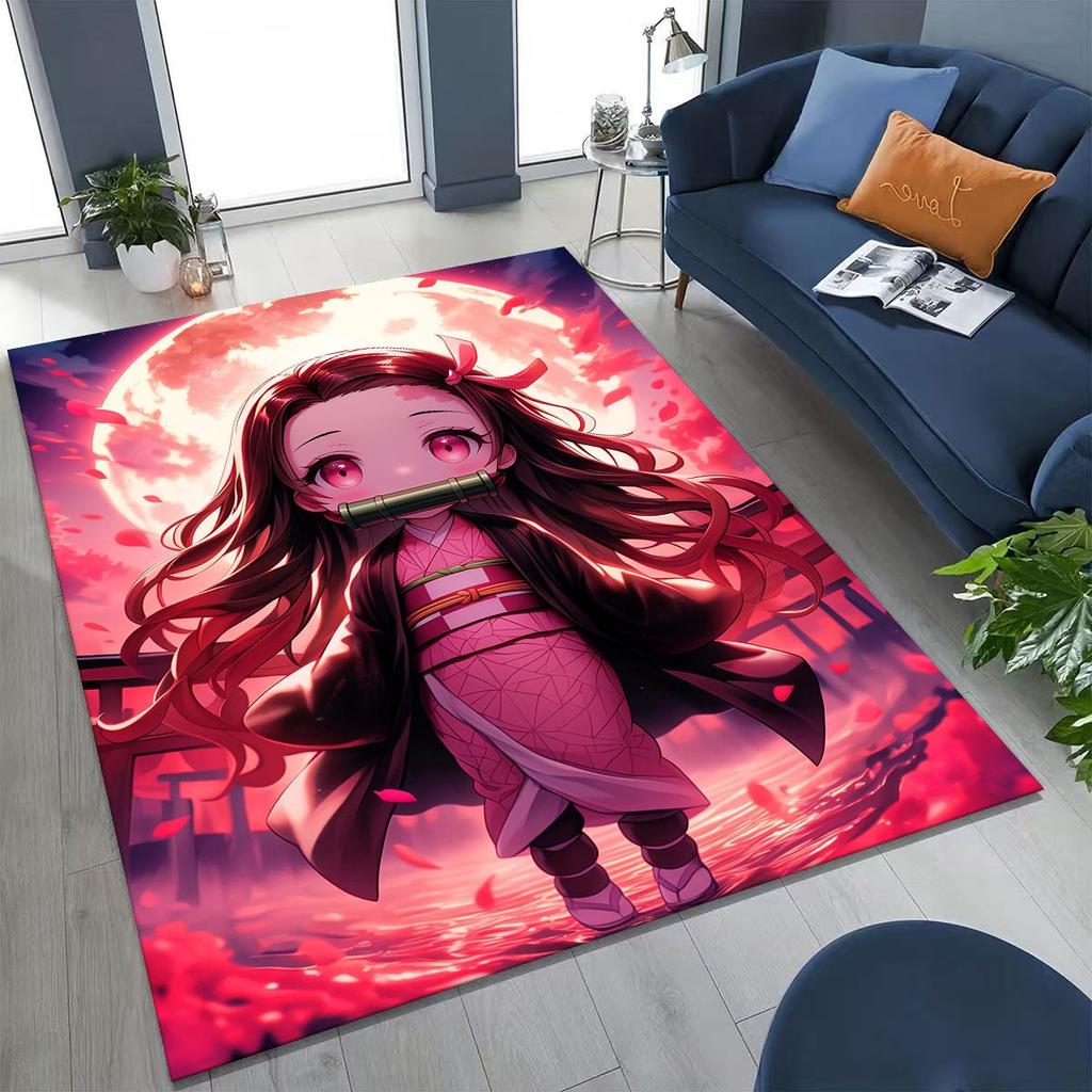 Anime Demon S-Slayer Kamado Nezuko Tanjirou Kreslený koberec pro ložnici, obývací pokoj, pohovku, domácí rohožku, dekor, dětská protiskluzová podložka na podlahu