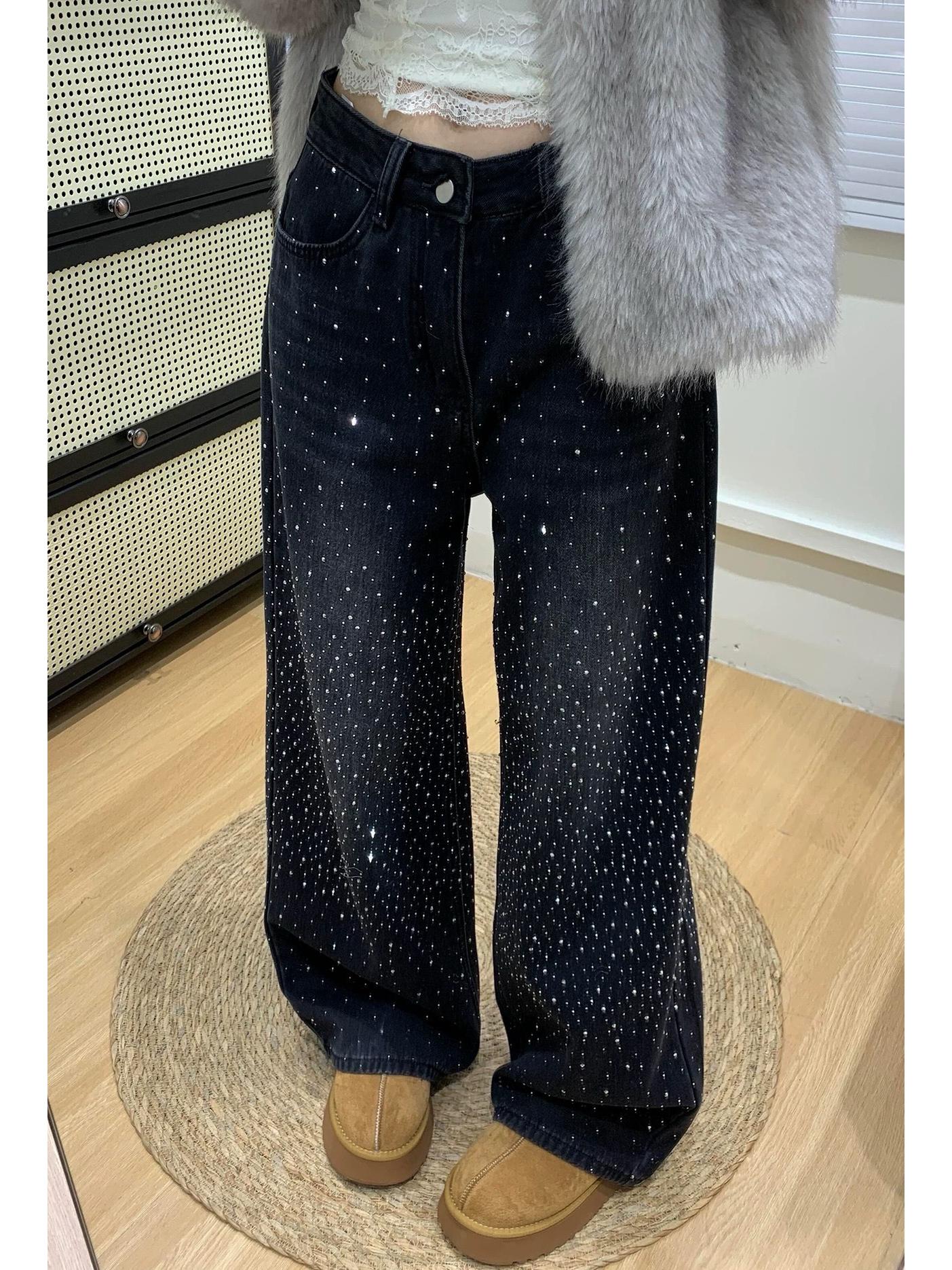 Women s and Girls  Retro Distressed Rhinestone Wide-Leg Jeans, Spicy Girl Fashion XL