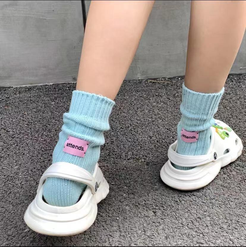Fashion Crestar Women Middle Tube Socks Lady girls Cute Pink Label Solid Color Spring Autumn Winter Warm Socks Soft Home Mid-tube Cotton
