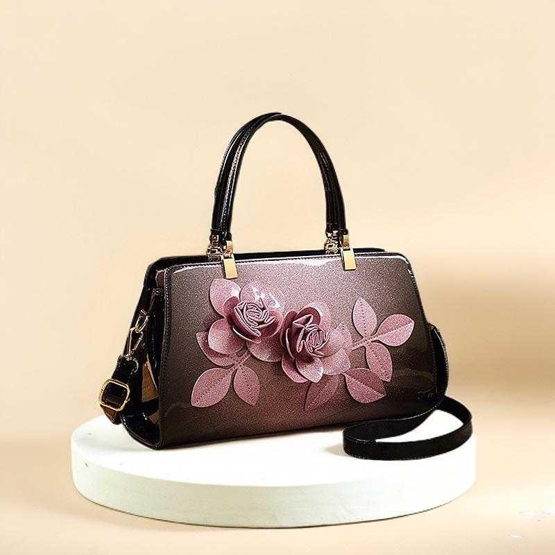 

Градиєнтна глянцева лакована шкіра 3D аплікація сумка-тоут на плече та кросбоді рожевий