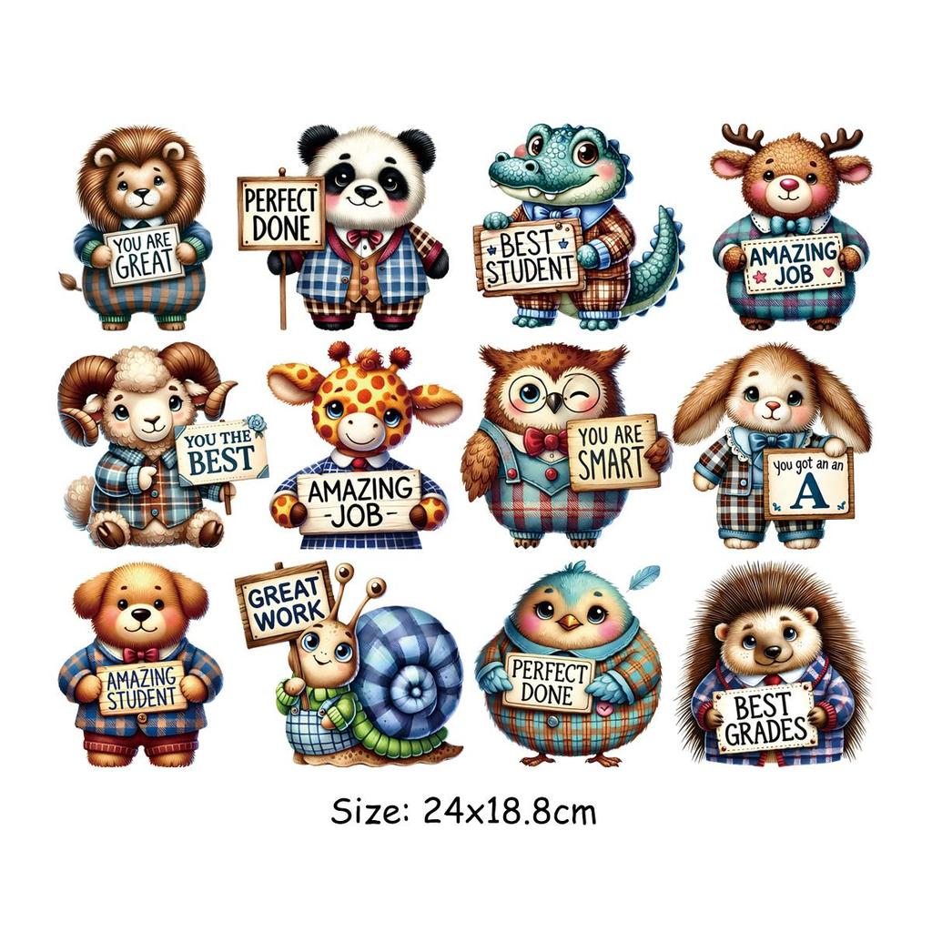 Cute Animal Set Patches On Clothes Stickers Heat Press Appliqued T-Shirt Diy Fabric Patches Back To School Season