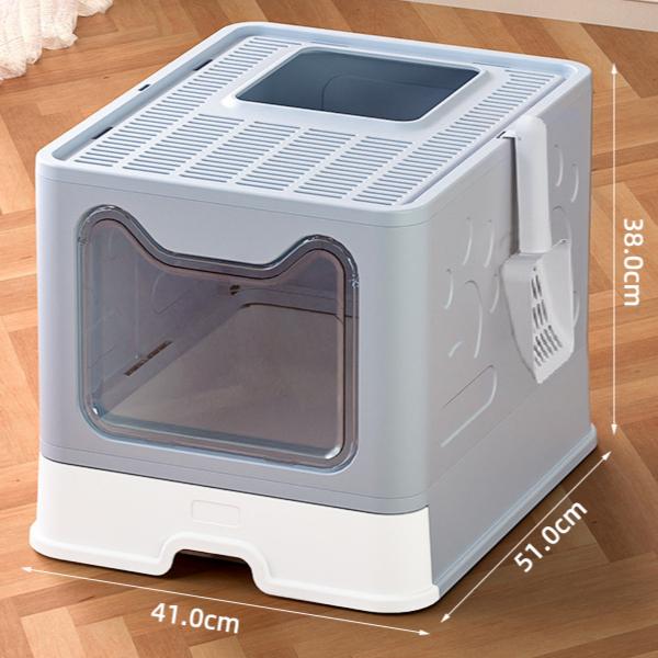 

Крытый лоток для котят с верхним входом для маленьких и средних кошек, противоразбрызгивающий кошачий туалет с выдвижным лотком для наполнителя серый