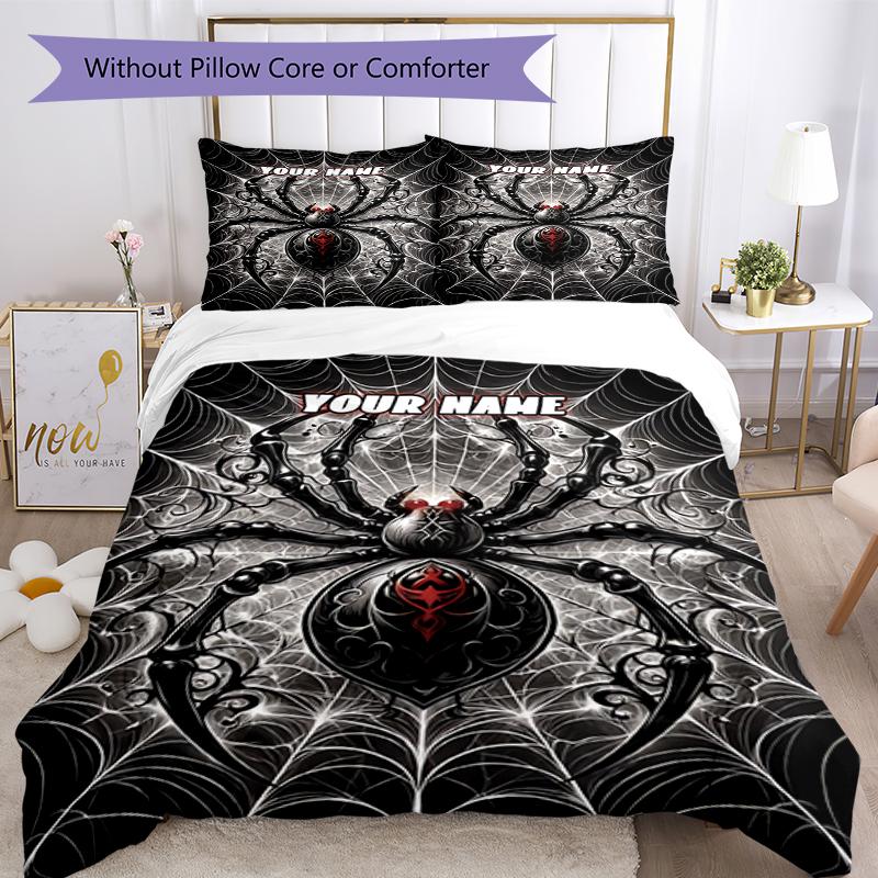 3PC Custom Name Dark Spider Web Art Bedding Set Duvet Cover Closure Includes 1 Duvet Cover & 2 Pillowcases for Bedroom