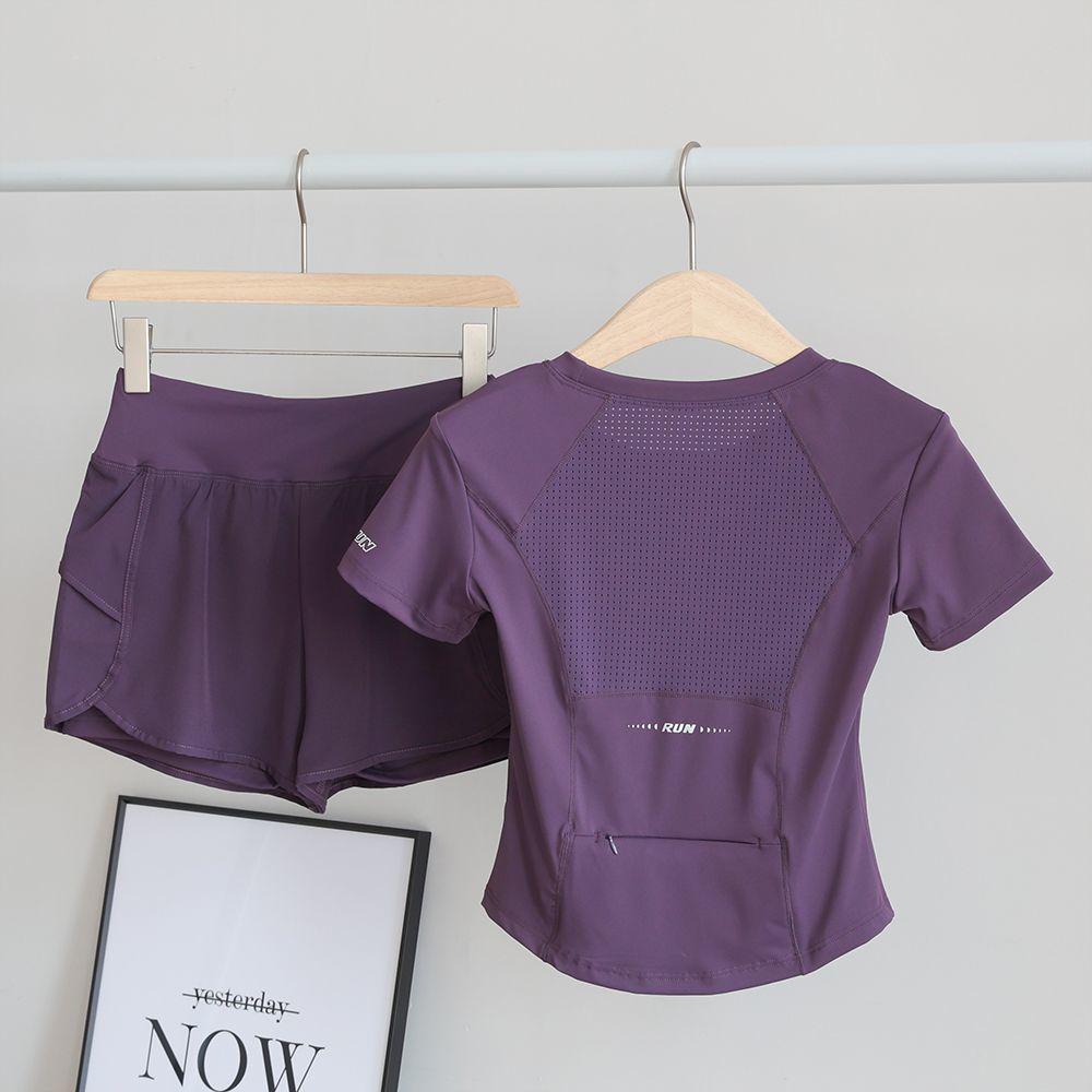 Women's Quick-Dry Sports Set: Breathable Mesh Top & Shorts with Phone Pocket