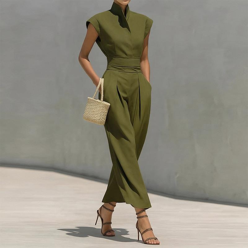 Spring new women's clothing, European and American, fashion temperament elegant solid color waist dress