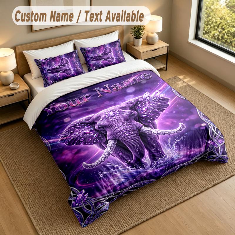Elephant Theme Personalized 3Pcs Bedding Set Custom Text & Name 1 Sheet 2 Pillowcases Household Bedding 1pc