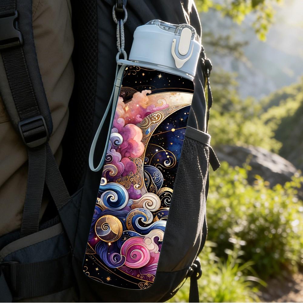 1PC Galaxy Moon Wolf Dream Fantasy Art 750ml Color Plastic Sports Water Bottle Leakproof Flip Straw Lid Suitable for Sports Office Home Use