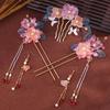Han Chinese Clothing Hair Crown Hairpin Glazed Flower Decor Crystal Vintage Headpiece for Han Cloth Matching Hair Accessory