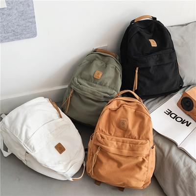 Schoolbag Women Solid Color Backpack Washed Canvas Backpack Girls MIT