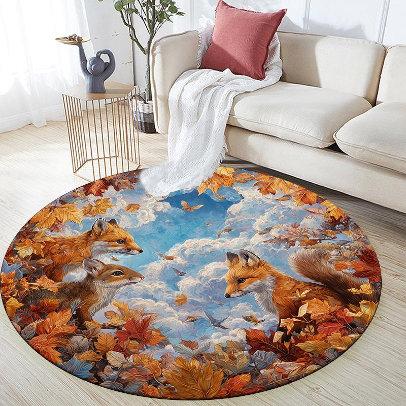 Fox  Round Area Rug,Carpet Rug for Living Room Bedroom Sofa Playroom Decor,Non-slip Floor Mat