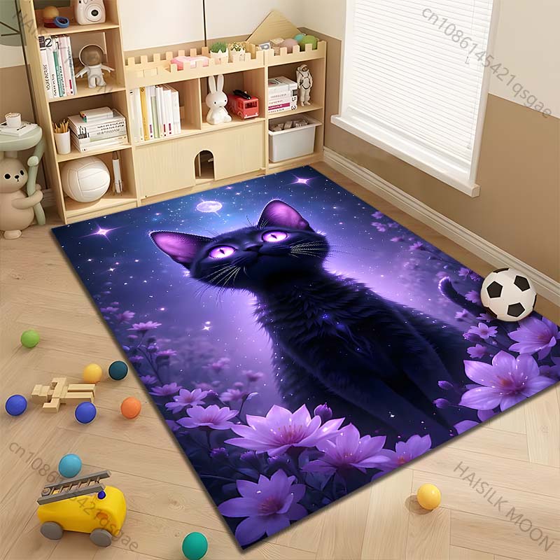 Tappeto con Stampa Gatto che Fissa la Notte Stellata, Tappetino per Soggiorno, Camera da Letto, Divano, Zerbino, Decorazione per la Casa, Tappetino Antiscivolo