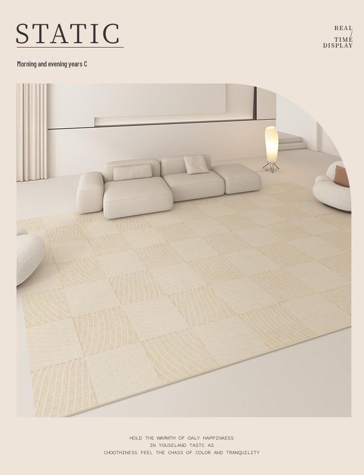 Covor de living crem cu bucle de catifea - impermeabil, decorațiuni dormitor și casă 2024