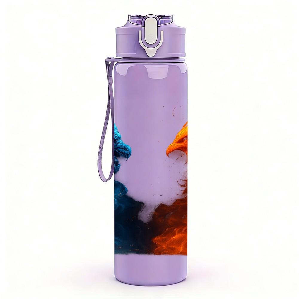 1PC Blue Red Phoenix Feather Art Print 750ml Color Plastic Sports Water Bottle Leakproof Flip Straw Lid Suitable for Sports Office Home Use